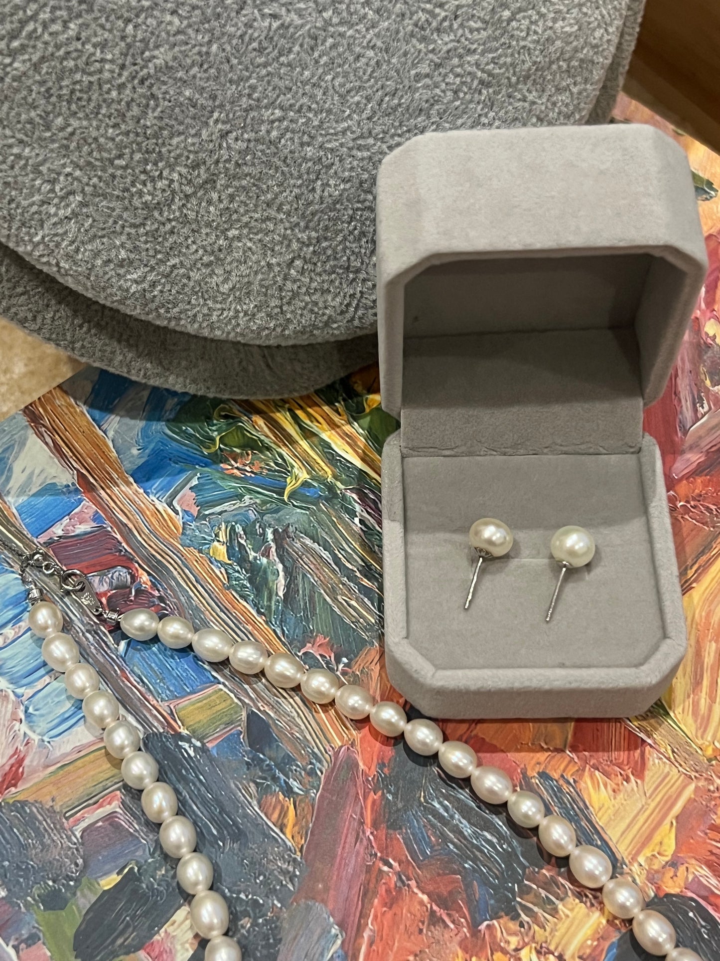 Moonlight-Natural Millet pearl necklace and freshwater White stud earrings with Sterling silver
