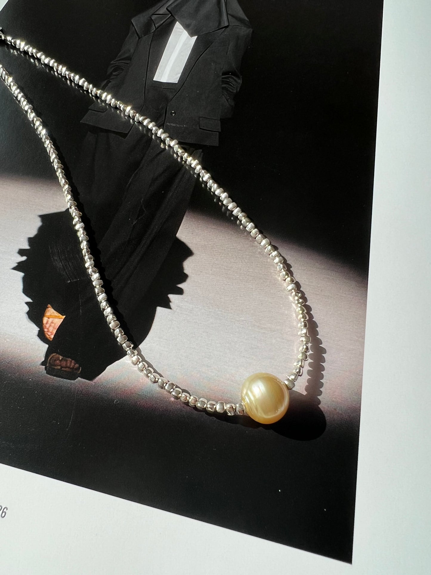 Moonlight - Golden south sea pearl with sterling silver Necklace