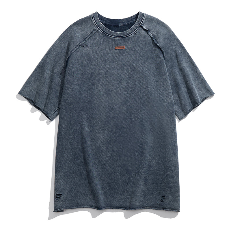 Vintage Denim Leather Patch Wax Dyed T-shirt