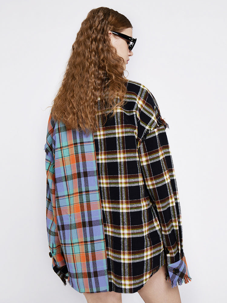 Street-style color block oversized shirt