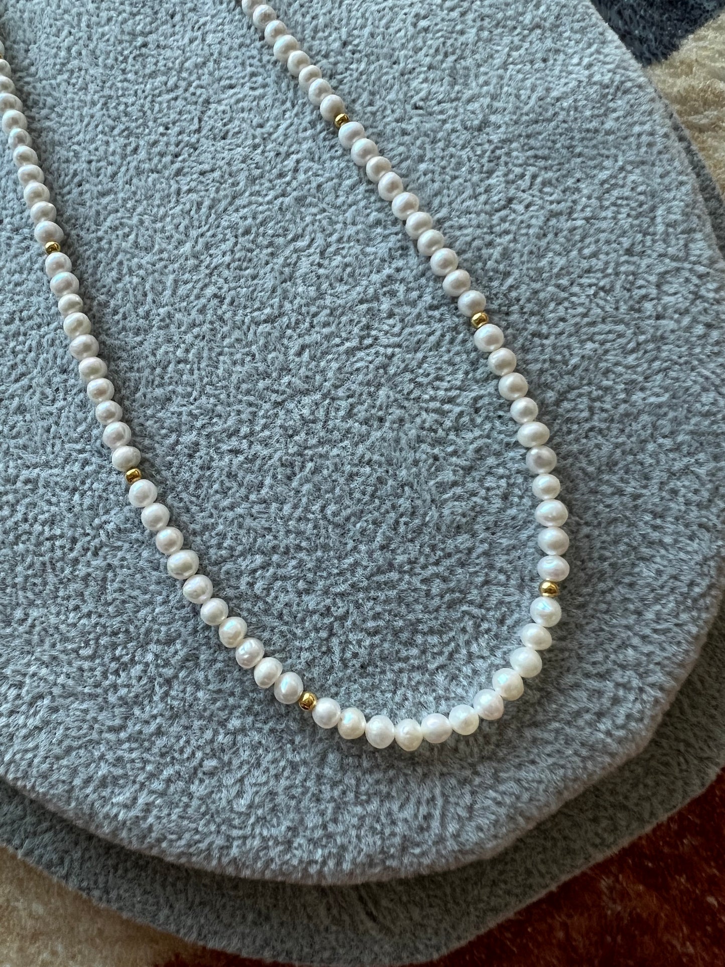 Freshwater baby pearl necklace 4mm high luster with gold-plated silver