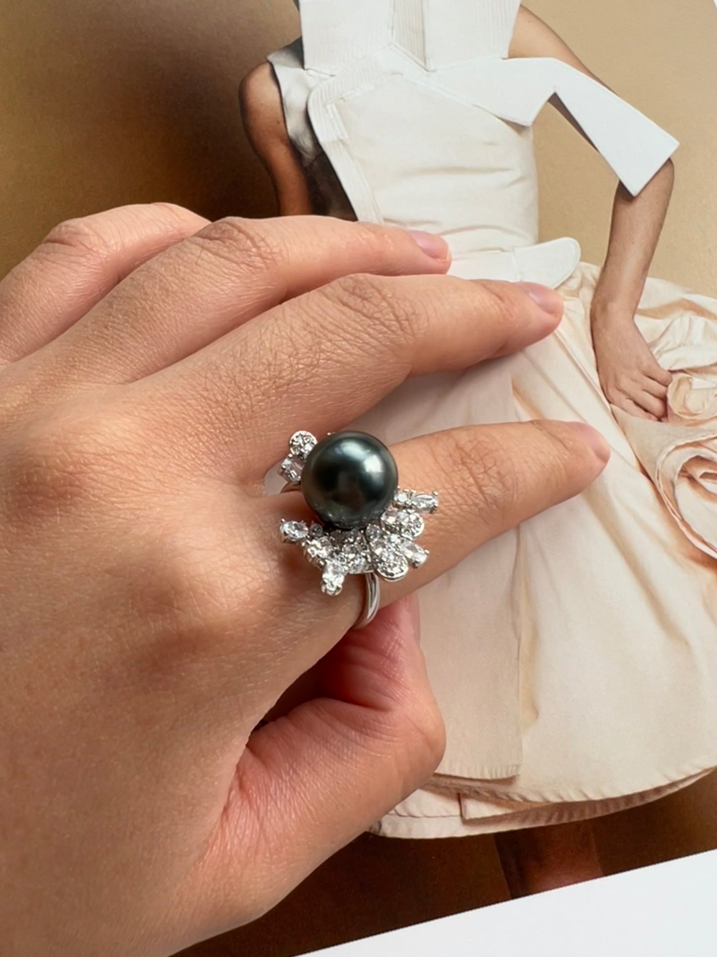 Moonlight - Genuine Tahitian Pearl In Sterling Silver Ring