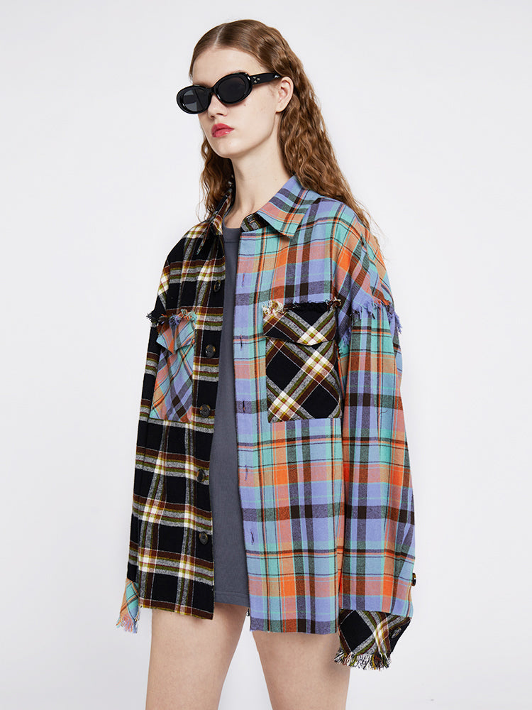Street-style color block oversized shirt