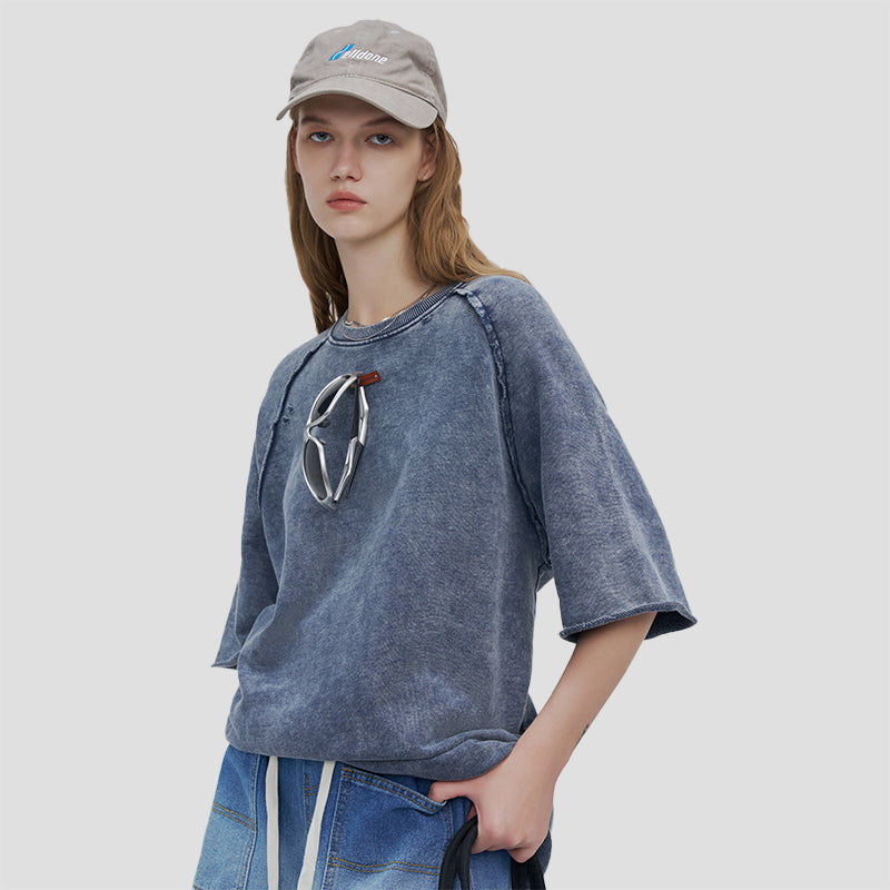 Vintage Denim Leather Patch Wax Dyed T-shirt