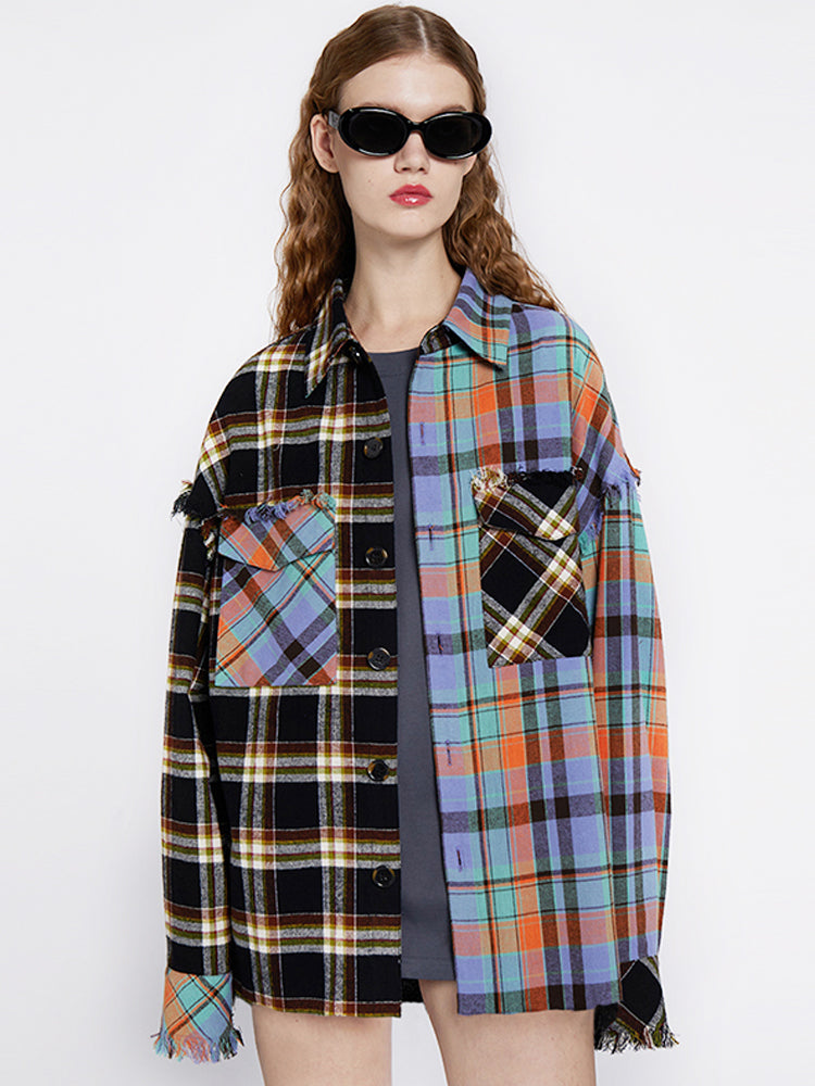 Street-style color block oversized shirt